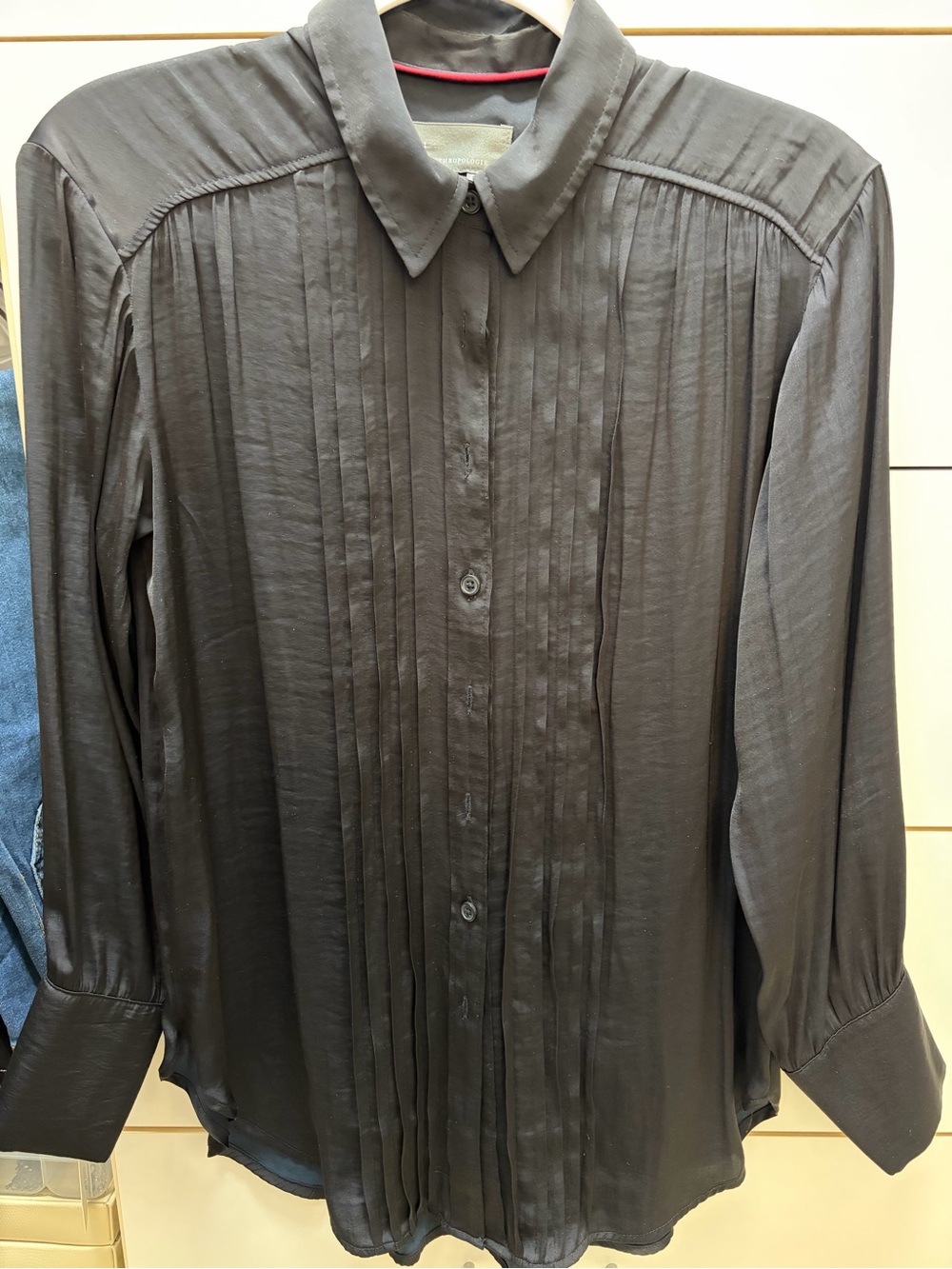 Anthropologie Black Pintuck Button-Down Blouse